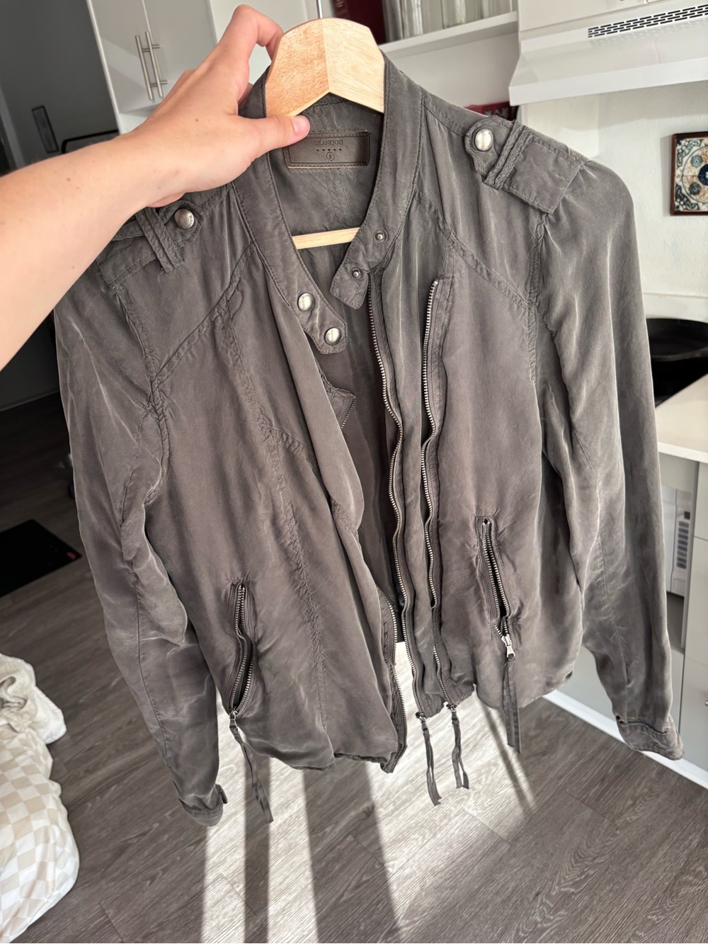 BOGO **Blank NYC Gray Bomber Jacket with Snap & Zip Details